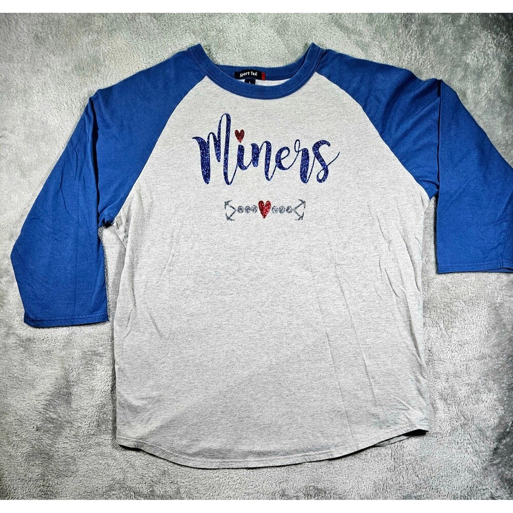 Sport Tek Womens 3/4 Shirt with Miners in Glitter on the front Sz Large